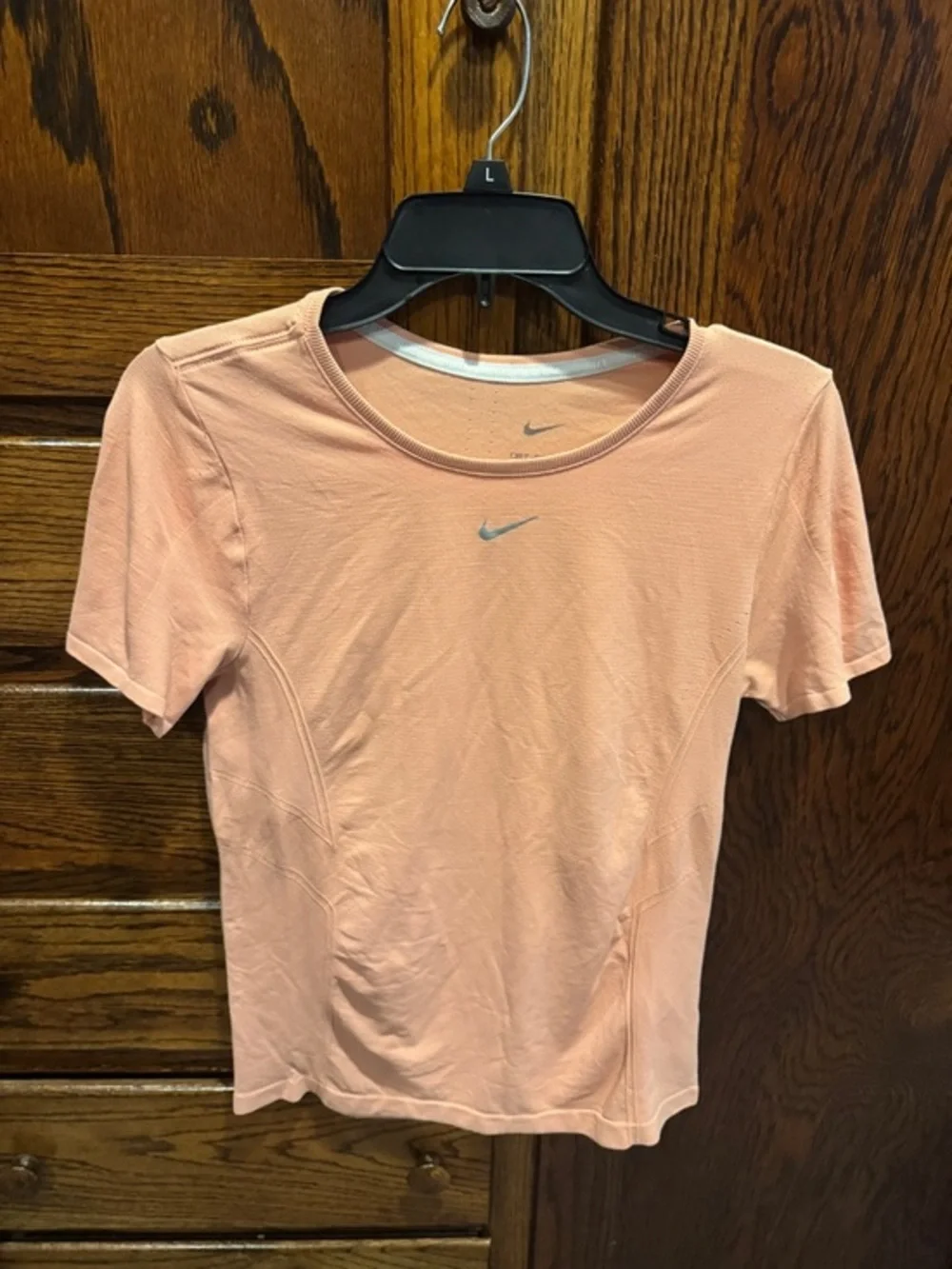 Nike Peach Short Sleeve Women's Performance Tee with Silver Swoosh
